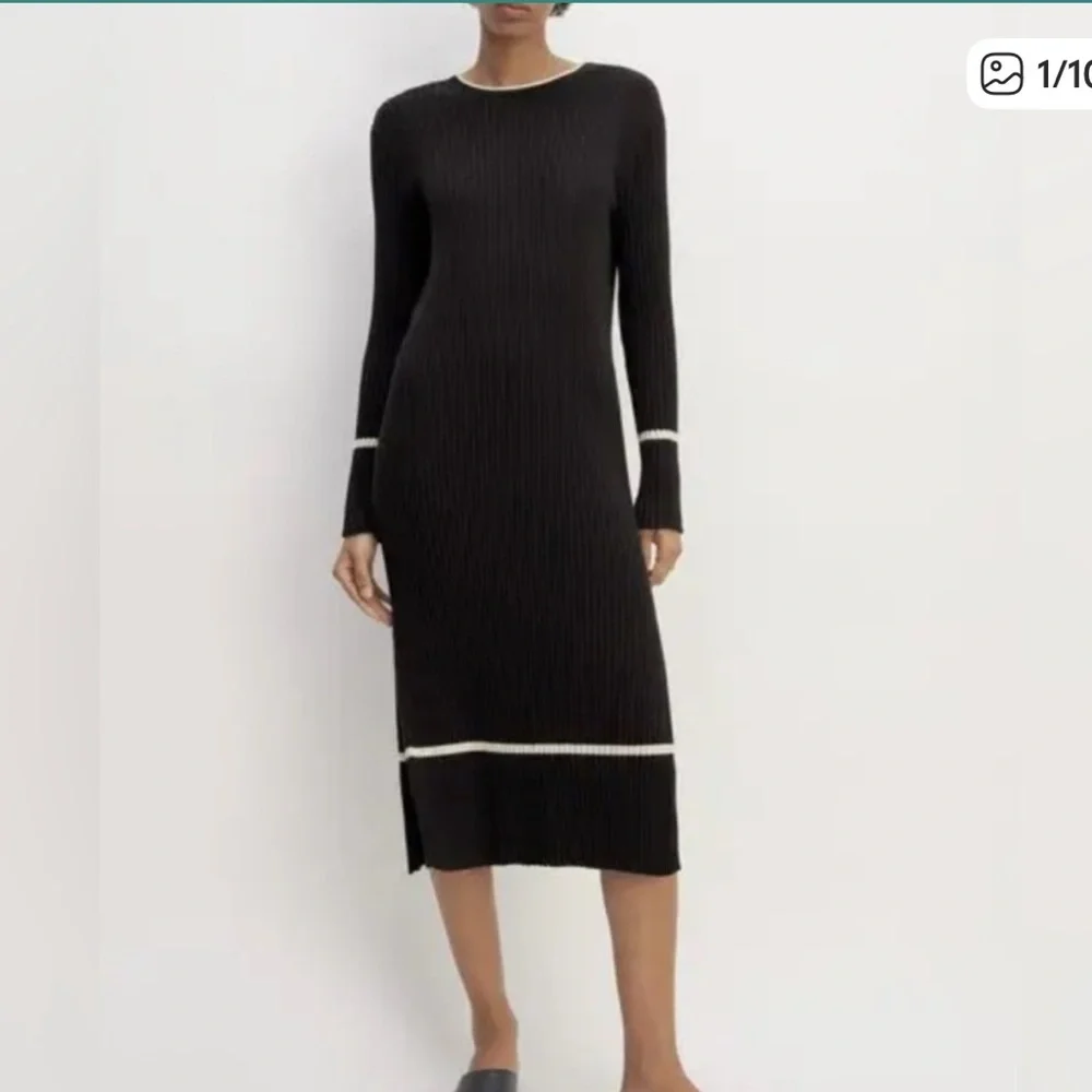 EVERLANE Cotton Wide Rib Midi Dress - Black Small